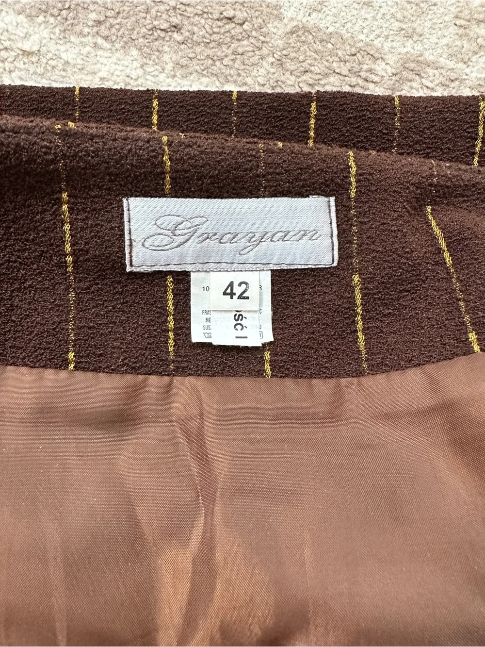 Grayan Women’s Pencil Skirt Size 42 US 10/12 Brown Yellow Striped